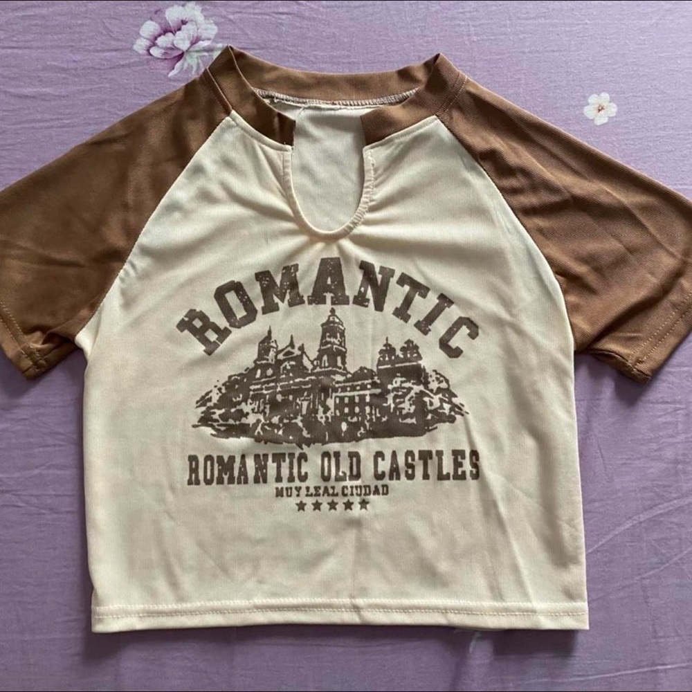 Romantic Old Castles Women's Cream and Brown Top